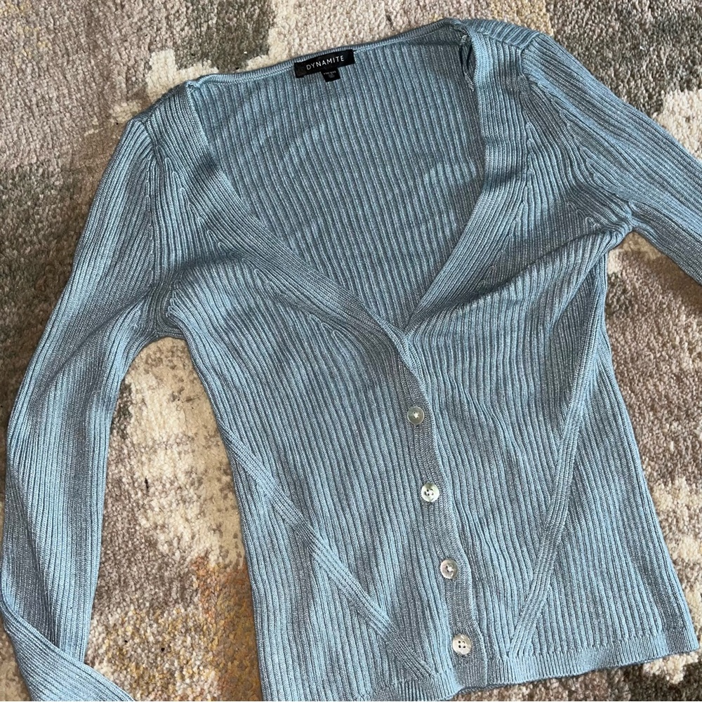 Dynamite Women's Blue Ribbed Sweater